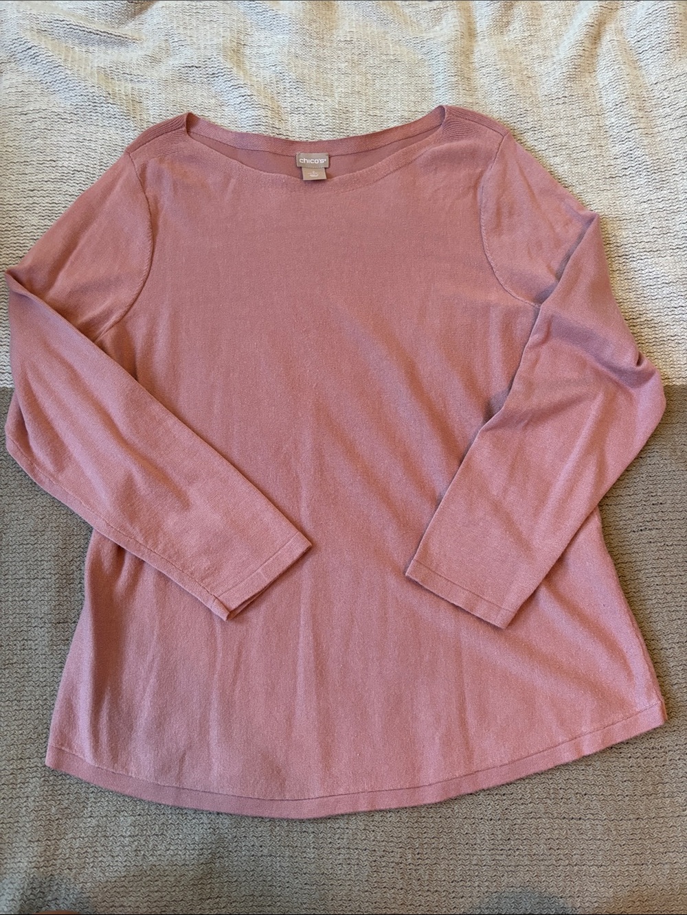 Chico's Dusty Mauve Long-Sleeve Boatneck Knit Top